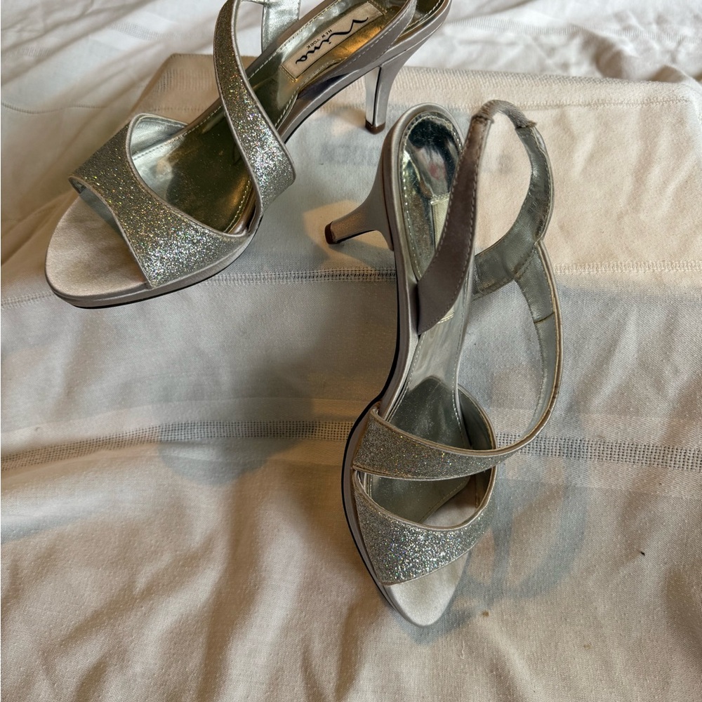 Nina Silver Glitter Slingback Heels